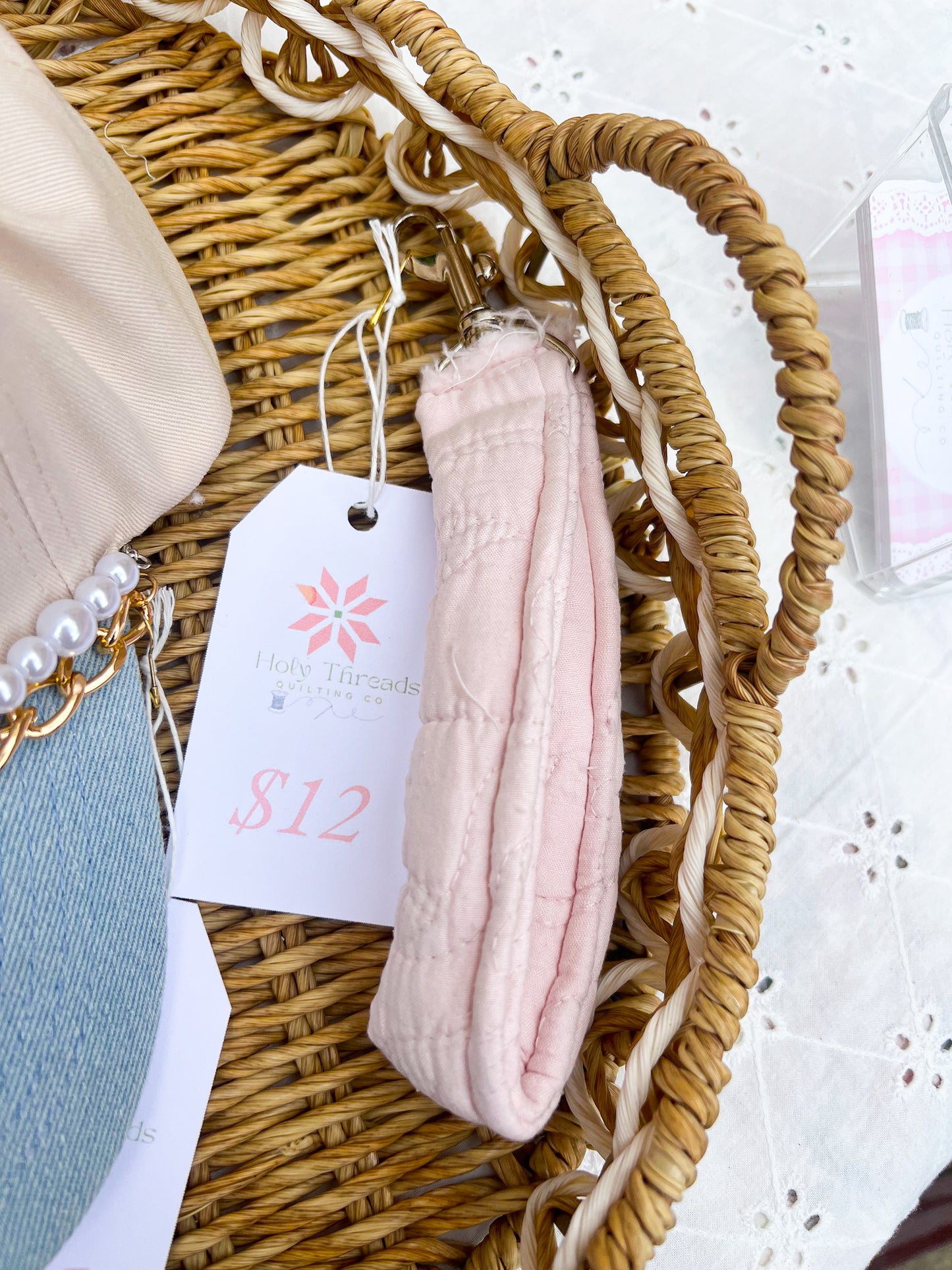 Pink Quilted Puff Keychain